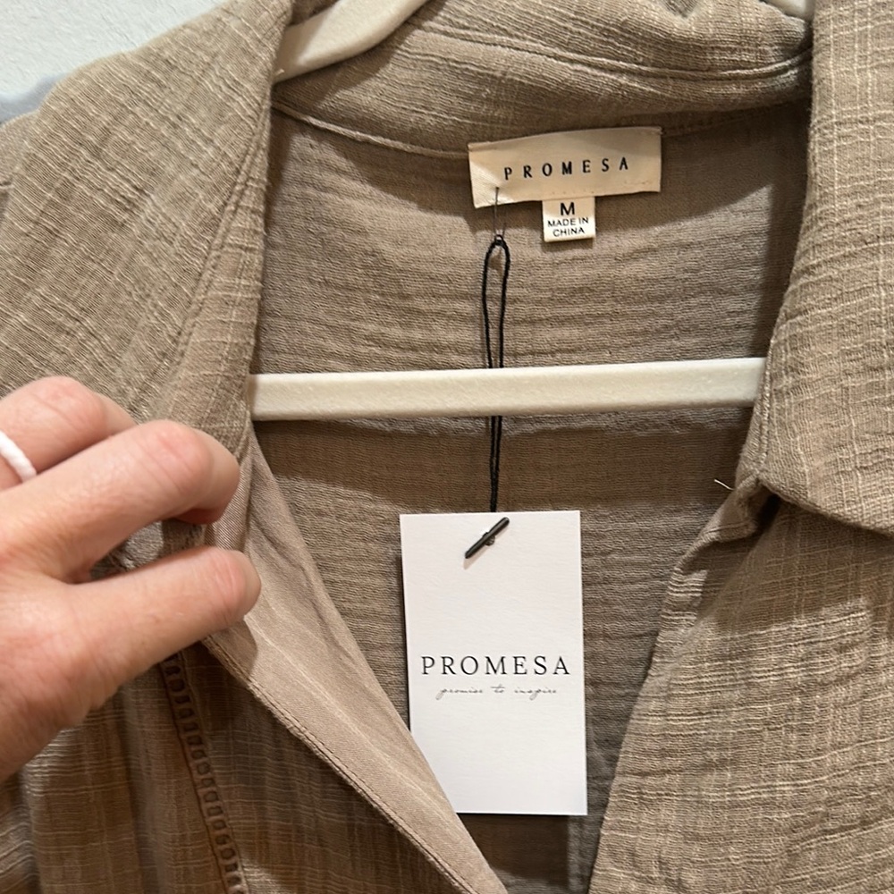 NWT Tan Button-Up Romper - Picture 2 of 7